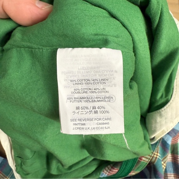 J. Crew High Waist Green and Blue Plaid Shorts, Cotton-Linen Blend, Size 12 - Picture 7 of 8